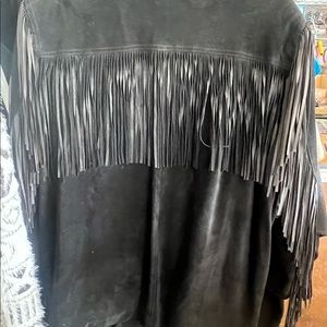 Black genuine suede fringed jacket size XL - 18